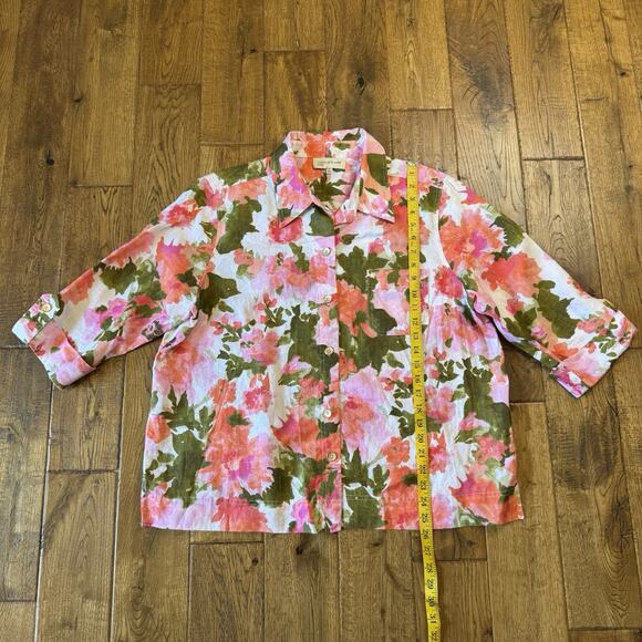 Jones New York Sport 100% Linen Floral Button Down 3/4 Sleeve Blouse Top Sz XL - Picture 5 of 8